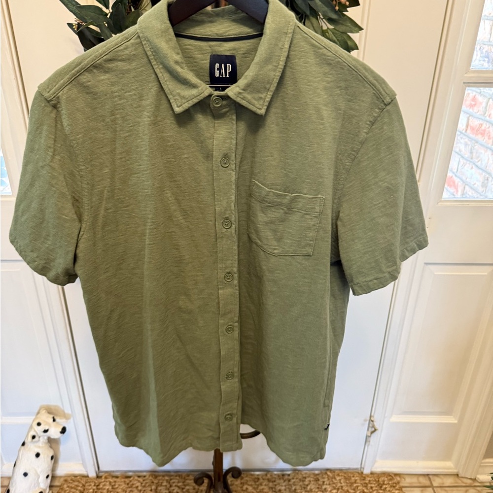 Gap Casual Moss Green Button Down T Shirt SS L